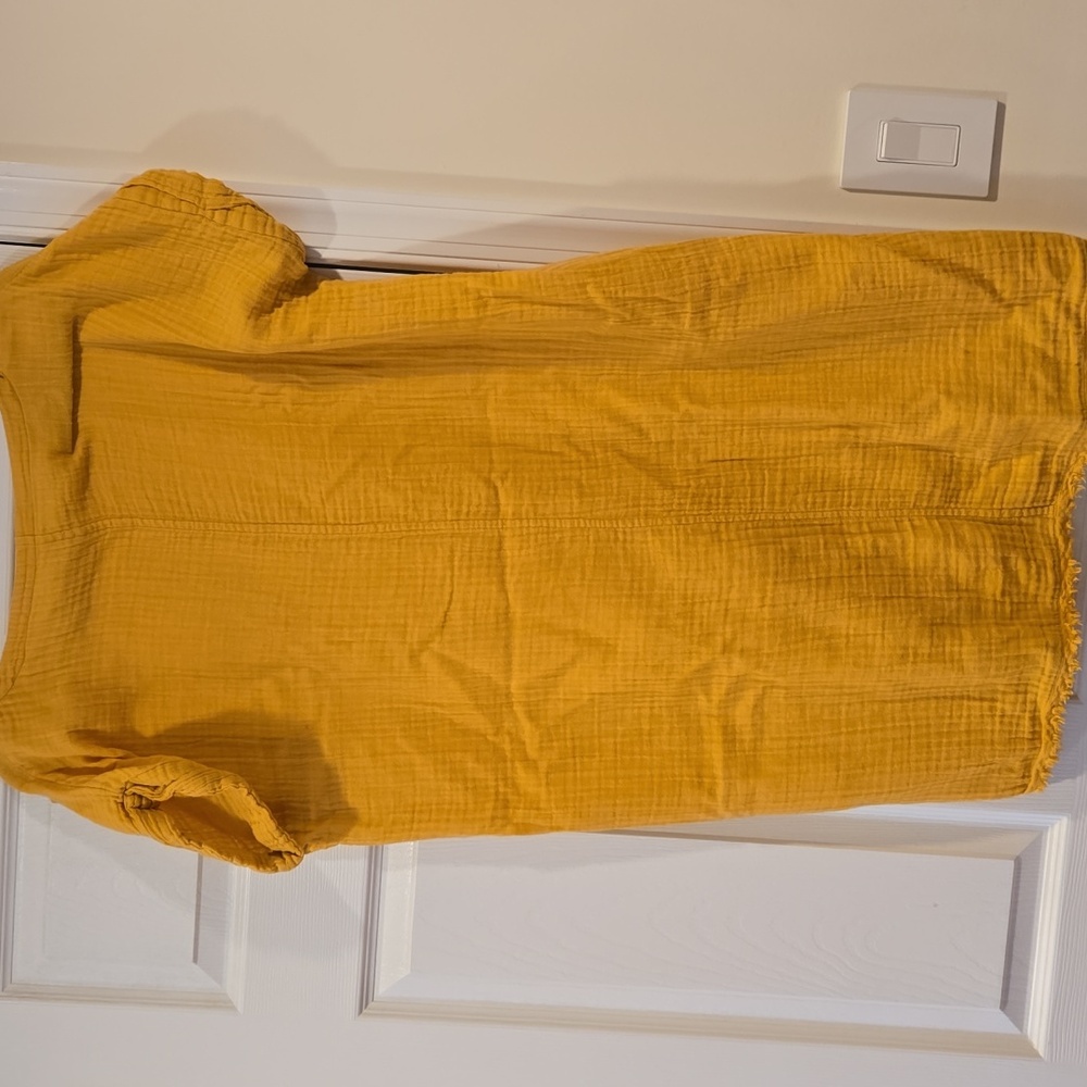 Eileen Fisher Yellow Cap Sleeve Dress, Pockets, Fringe Bottom, Fits Up To 1x - Picture 4 of 9